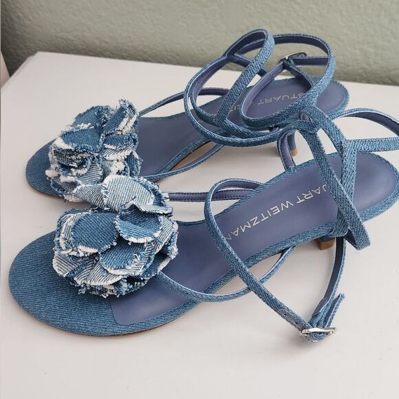 $495 Stuart Weitzman Belize 50 Stappy Sandal In Denim 7B - Picture 6 of 10